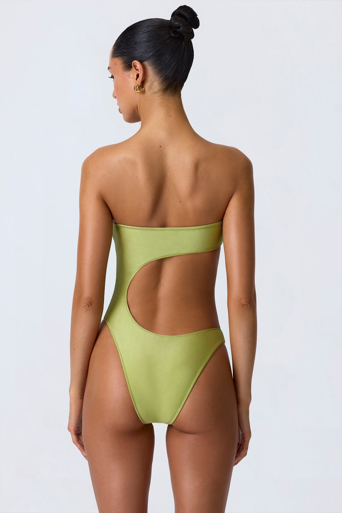 Chic Bead-Embellished Cut-Out Bandeau Swimsuit in Pear Green