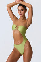 Chic Bead-Embellished Cut-Out Bandeau Swimsuit in Pear Green