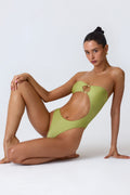 Chic Bead-Embellished Cut-Out Bandeau Swimsuit in Pear Green