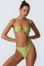 Chic Bead-Embellished Cut-Out Bandeau Swimsuit in Pear Green