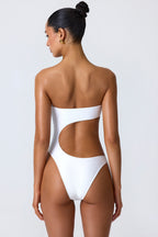 Chic Bead-Embellished Cut-Out Bandeau Swimsuit in White