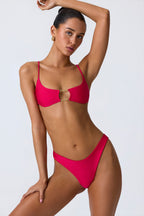 Chic Chain-Embellished Cut-Out Bikini Top in Raspberry Pink