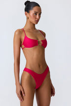 Chic Chain-Embellished Cut-Out Bikini Top in Raspberry Pink