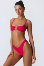 Chic Chain-Embellished Cut-Out Bikini Top in Raspberry Pink