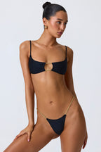 Chic Chain-Embellished Cut-Out Bikini Top in Black