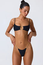 Chic Chain-Embellished Cut-Out Bikini Top in Black