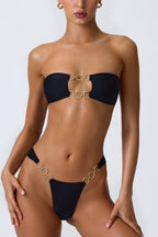 Chic Embellished Wide Strap Cheeky Bikini Bottoms in Black