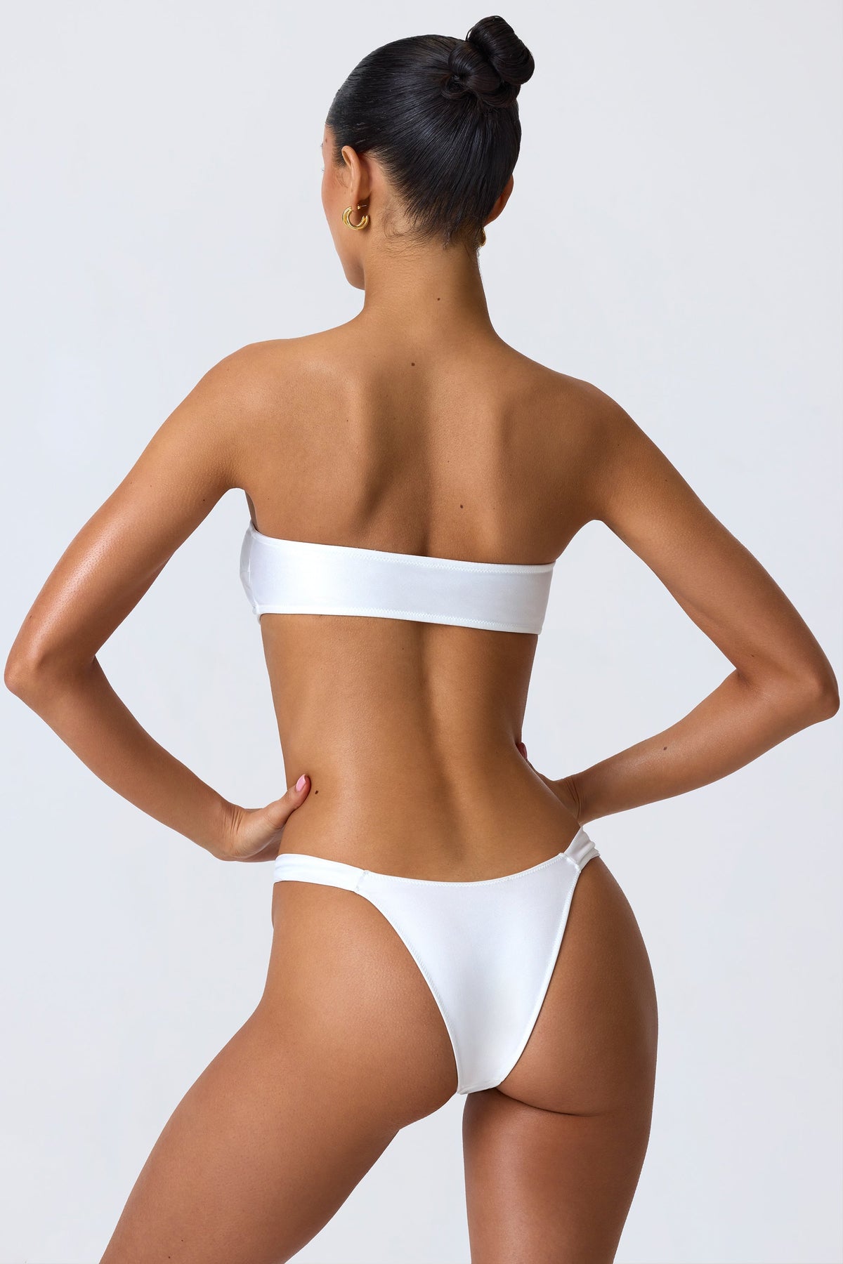 Chic Embellished Wide Strap Cheeky Bikini Bottoms in White