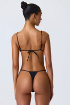 Chic Ruched Thong Bikini Bottoms in Black
