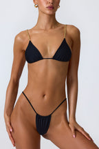 Chic Ruched Thong Bikini Bottoms in Black