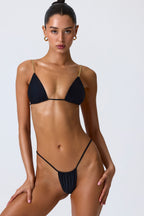 Chic Ruched Thong Bikini Bottoms in Black