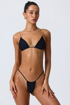 Chic Ruched Thong Bikini Bottoms in Black