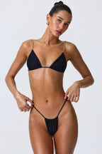 Chic Ruched Thong Bikini Bottoms in Black