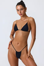 Chic Ruched Thong Bikini Bottoms in Black