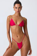 Chic Chain-Embellished Triangle Bikini Top in Raspberry Pink