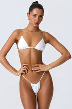 Chic Chain-Embellished Triangle Bikini Top in White