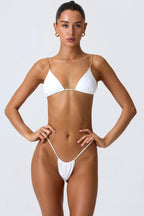 Chic Chain-Embellished Triangle Bikini Top in White