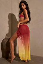 Chic Ruched Midi Sarong in Yellow Multi