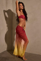 Chic Ruched Midi Sarong in Yellow Multi