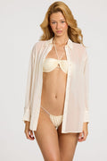Chic Pearl-Detail Oversized Shirt in Pearl White