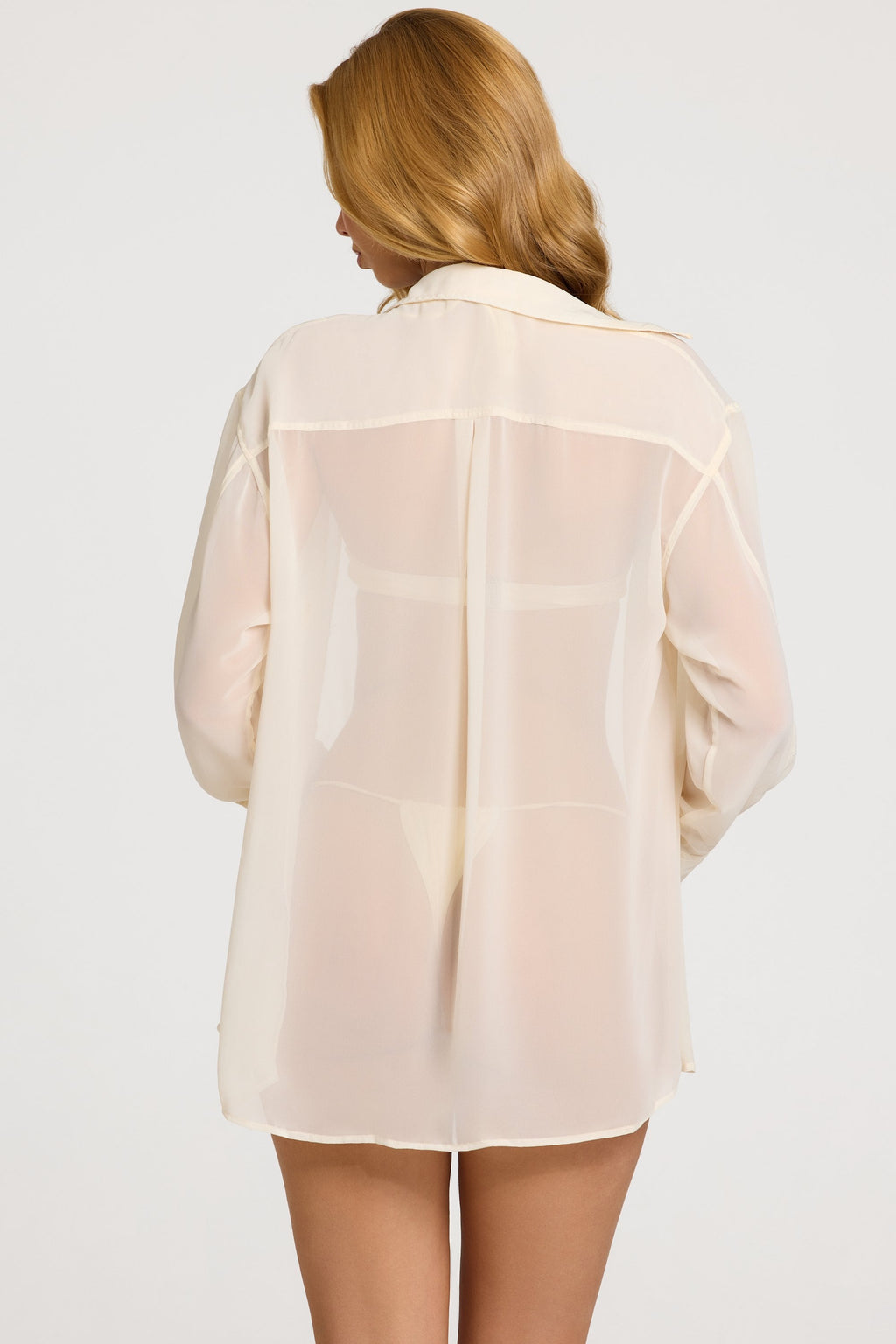 Chic Pearl-Detail Oversized Shirt in Pearl White