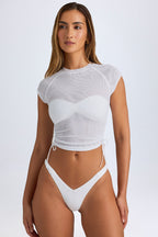 Chic Sheer Ruched Cropped T-Shirt in White