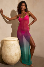 Chic Sheer Maxi Dress in Green Multi