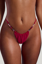 Chic Bead-Embellished Triangle Bikini Top in Raspberry Pink