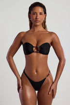 Chic Bead-Embellished High-Leg Cheeky Bikini Bottoms in Black