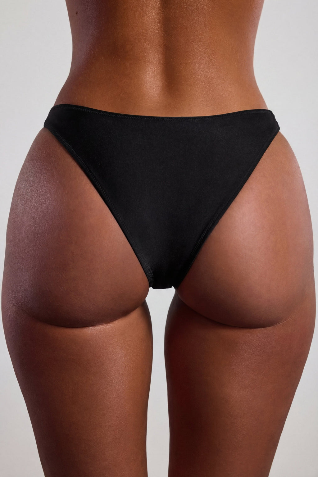 Chic Bead-Embellished High-Leg Cheeky Bikini Bottoms in Black