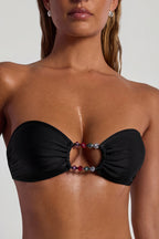 Chic Bead-Embellished High-Leg Cheeky Bikini Bottoms in Black