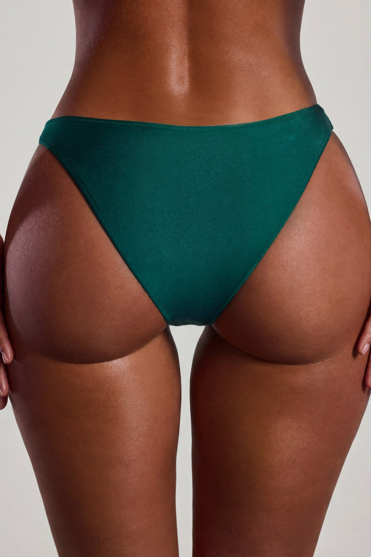 Chic Bead-Embellished High-Leg Cheeky Bikini Bottoms in Jade Green