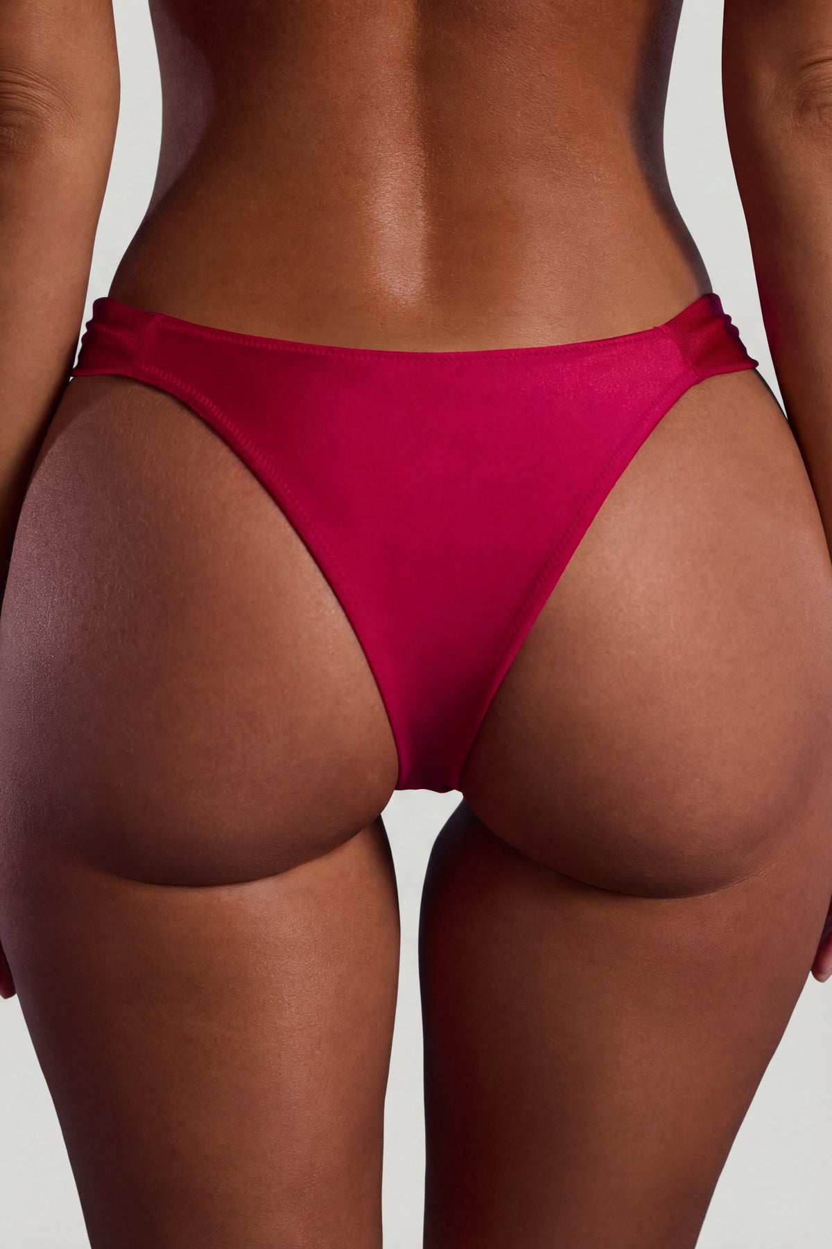 Chic Bead-Embellished Wide-Strap Cheeky Bikini Bottoms in Raspberry Pink