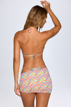 Chic Asymmetric Ruched Micro Mini Skirt in Bright Multi Print