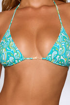 Chic Triangle Bikini Top in Blue Multi Print