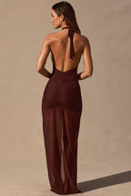 Chic Cut-Out Halterneck Maxi Dress in Espresso Brown