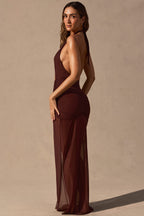 Chic Cut-Out Halterneck Maxi Dress in Espresso Brown