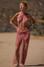 Chic Cut-Out Halterneck Maxi Dress in Paisley Print