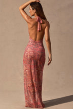 Chic Cut-Out Halterneck Maxi Dress in Paisley Print