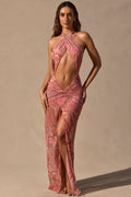 Chic Cut-Out Halterneck Maxi Dress in Paisley Print