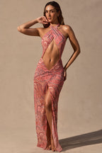 Chic Cut-Out Halterneck Maxi Dress in Paisley Print