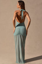 Chic Cut-Out Halterneck Maxi Dress in Seafoam Green