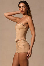 Chic Low-Rise Mini Shorts in Tan