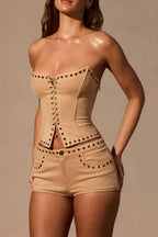 Chic Low-Rise Mini Shorts in Tan
