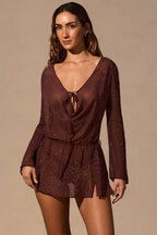 Chic Long-Sleeve Mini Dress in Espresso Brown