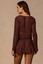 Chic Long-Sleeve Mini Dress in Espresso Brown