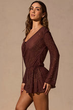 Chic Long-Sleeve Mini Dress in Espresso Brown