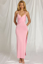 Chic Halterneck Maxi Dress in Candyfloss Pink