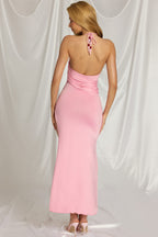 Chic Halterneck Maxi Dress in Candyfloss Pink