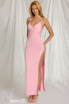Chic Halterneck Maxi Dress in Candyfloss Pink